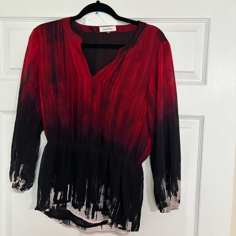 Calvin Klein Red to Black Ombre Peplum Blouse